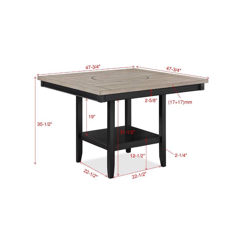 6 Pcs Counter Height Dining Table and Chair Set, Solid Wood Dining Room Furniture Set with Square Table, 4 Chairs and 1 Bench