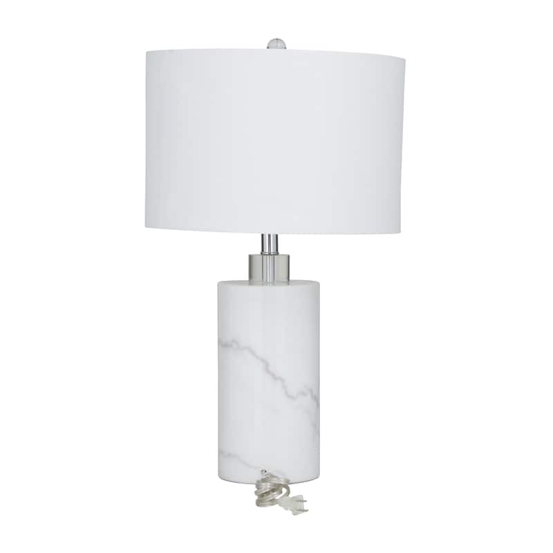 White Marble Thick Stand Room Table Lamp with Drum Shade
