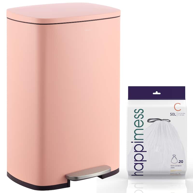 happimess 13-Gallon Trash Can with Soft-Close Lid and FREE Mini Trash Can - Flamingo Pink