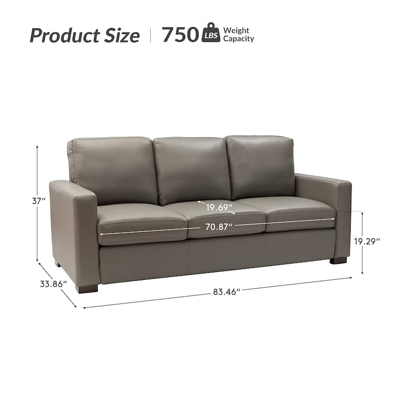 Ernando 83.46" Wide Genuine Leather Sofa with Squared Arms and Pillows