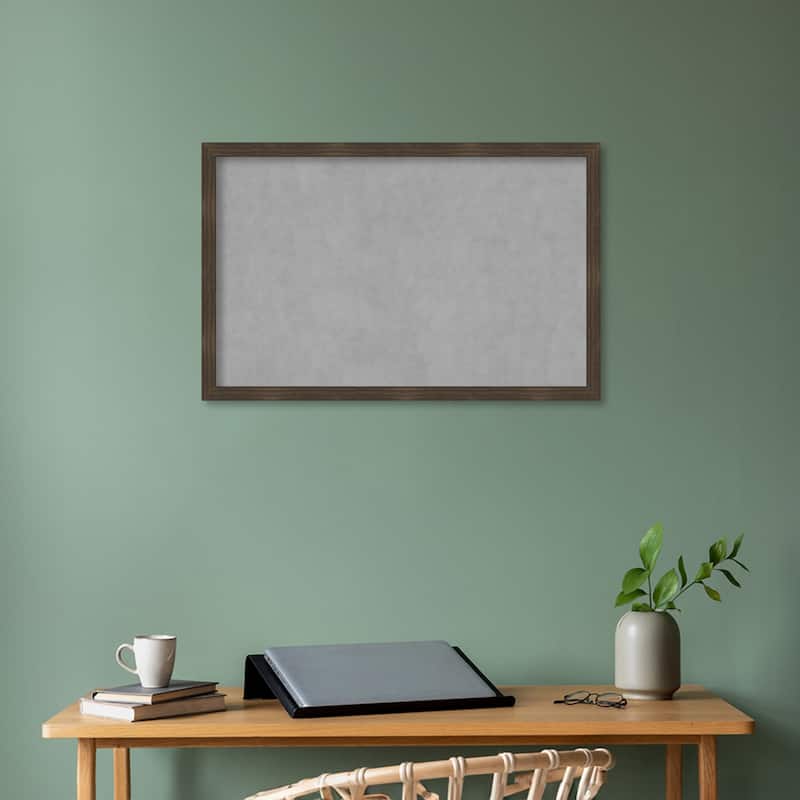 Amanti Art Woodgrain Stripe Chocolate Framed Magnetic Board