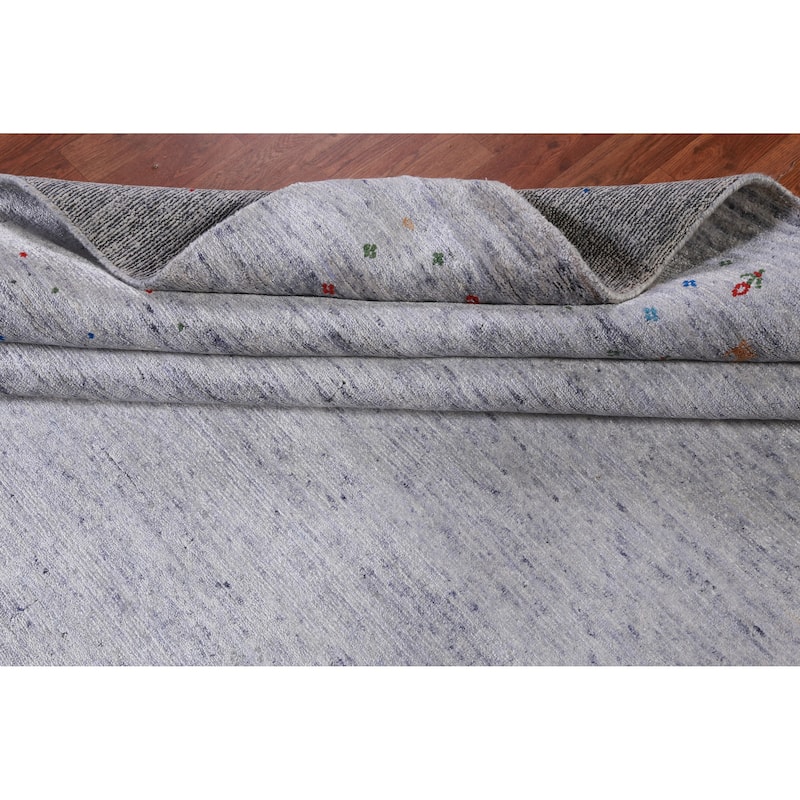 Hand Knotted Oriental Viscose Silk Carpet Tribal Stripe Greys & Charcoal Gabbeh Area Rug - 9' 8'' X 8' 2''