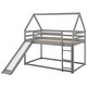preview thumbnail 27 of 25, Distinctive Twin over Twin Low House Bunk Kids Bed with Slide,Roof,Ladder,Guardrail and House-shaped Frame