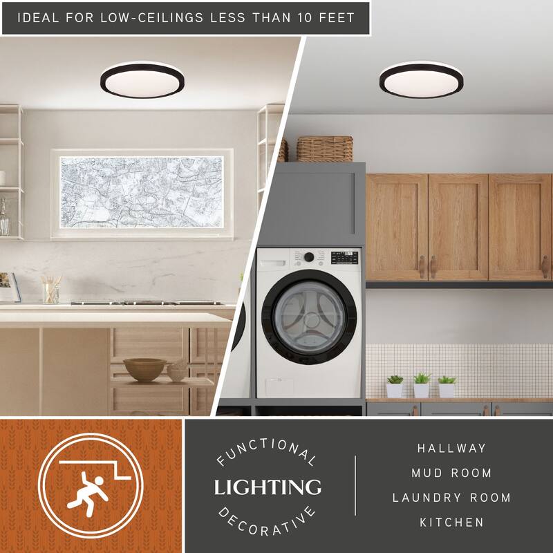 Ellie 16.25-in W Integrated LED Bronze Contemporary Flush Mount Ceiling Light Fixture - 16.25-in W x 2.75-in H x 16.25-in D