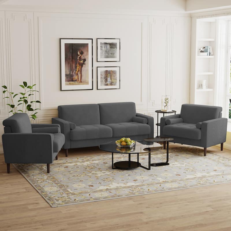 3-Piece Corduroy Tufted Club Armchair and Loveseat Set for Living Room