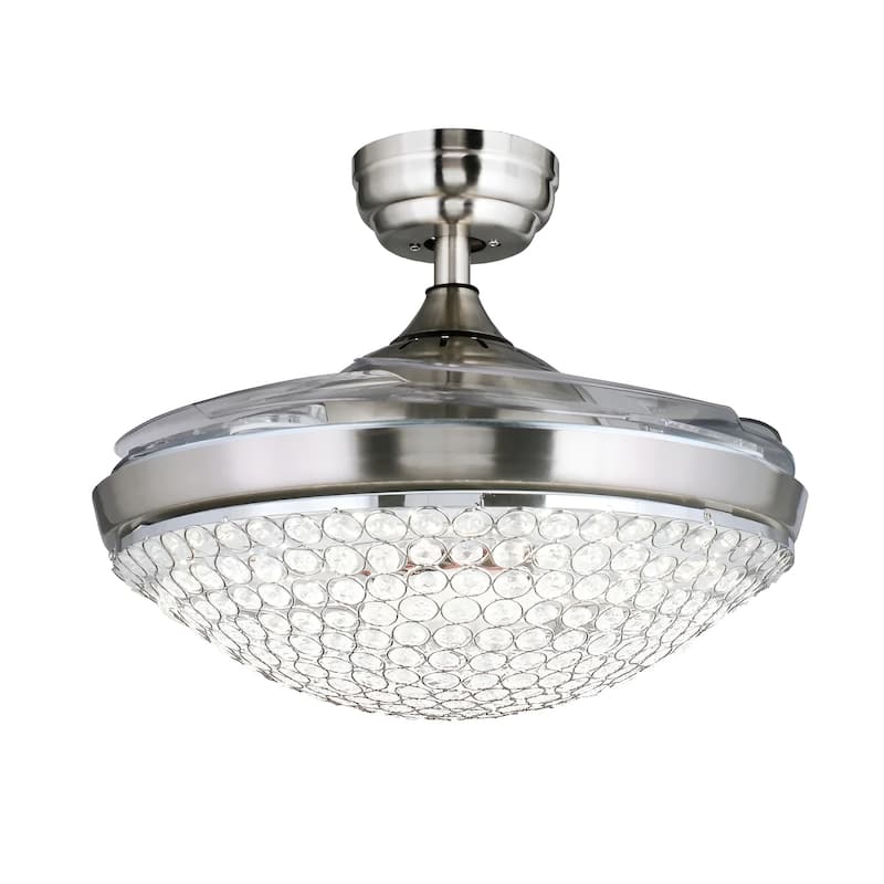 42'' Retractable Ceiling Fan with Light Crystal Shade - Chrome