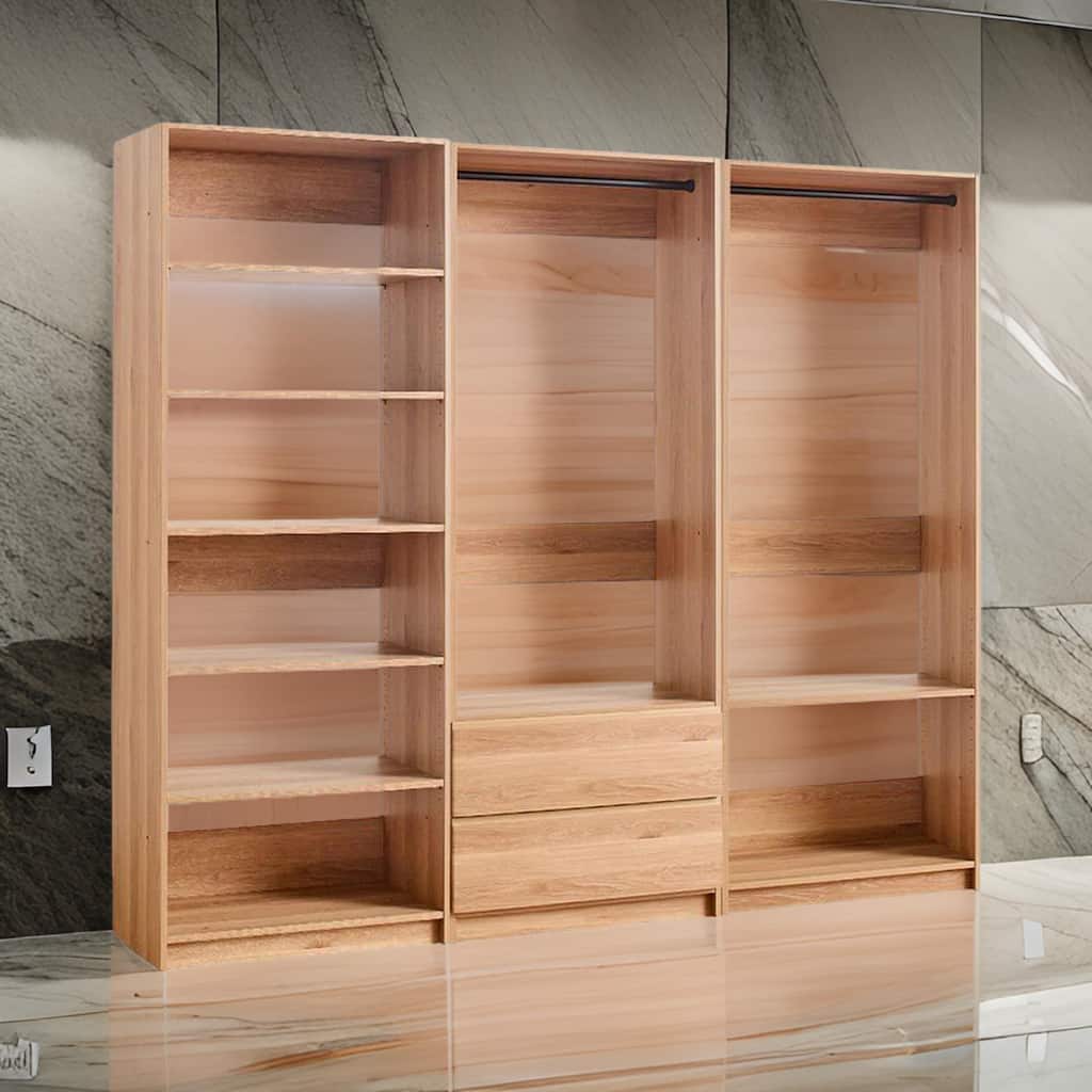 Dee Modular Closet System, 2 Clothing Racks, 2 Drawers, 6 Shelf, Brown Wood