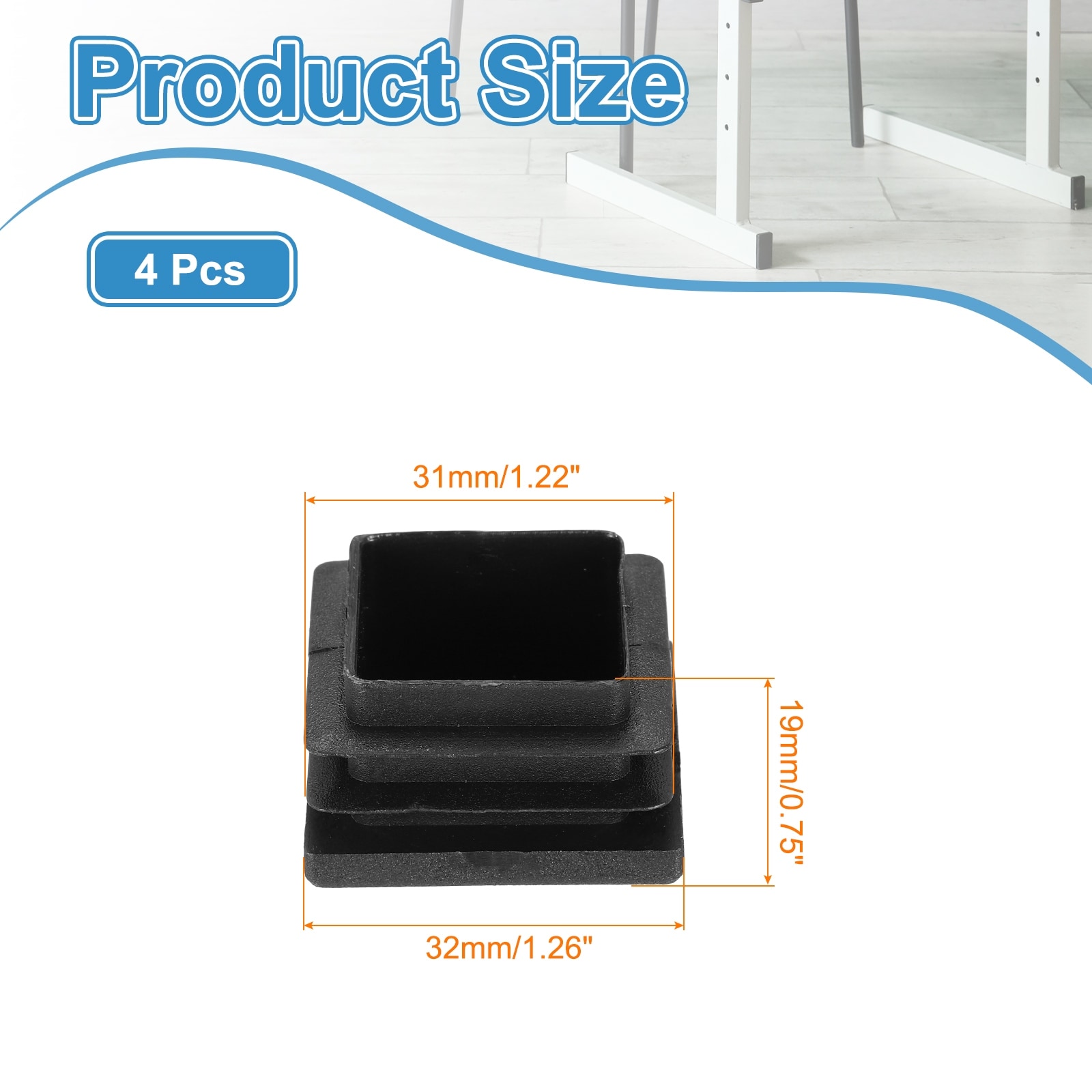 Square Plastic Hole Plugs, Plastic Pipe Tubing End Caps for Furniture, Pipe Tubing, Table, Chair