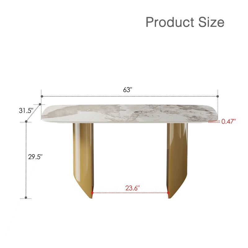 White Rectangular Sintered Stone Dining Table with Double Pedestals