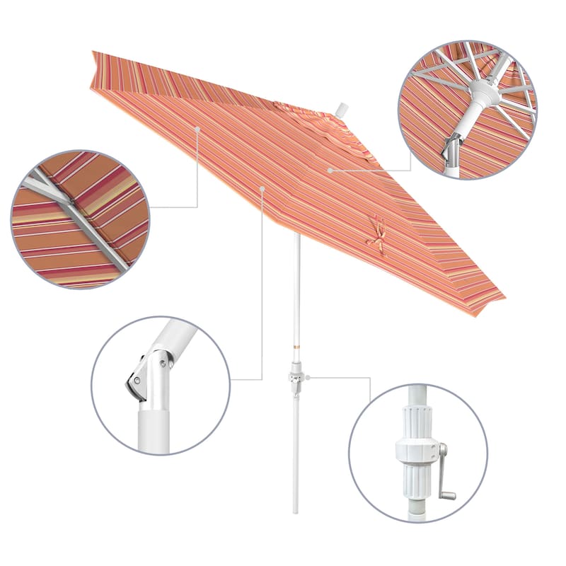 California Umbrella 9' Rd Golden State Series Patio Umbrella White Aluminum Frame Crank Lift Collar Tilt Sunbrella