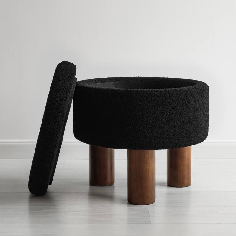 18.9" Round Upholstered Boucle Storage Ottoman