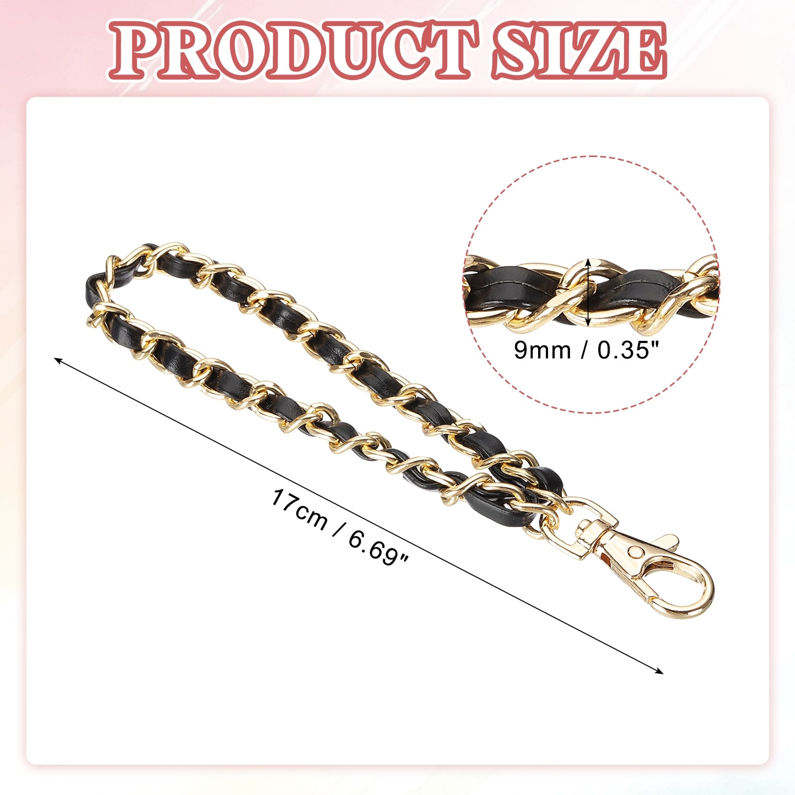 7" Chain Wristlet Strap Leather Chain Wrist Strap with Buckles Gold-Black