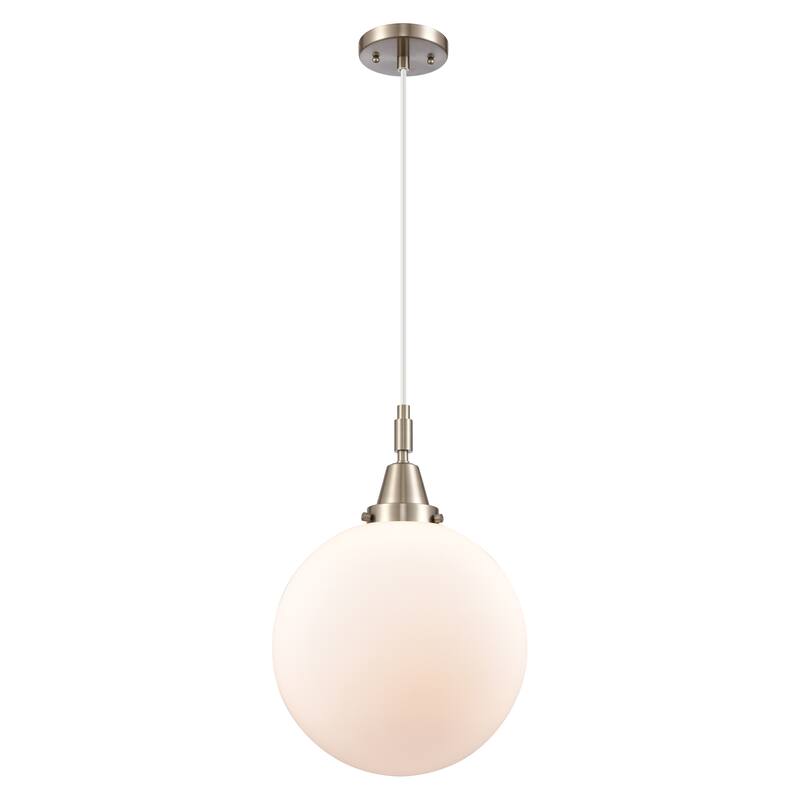 Innovations Lighting Downtown Urban - Caden Beacon - 1 Light 12" Cord Hung Mini Pendant - Matte White Shade/Brushed Satin Nickel