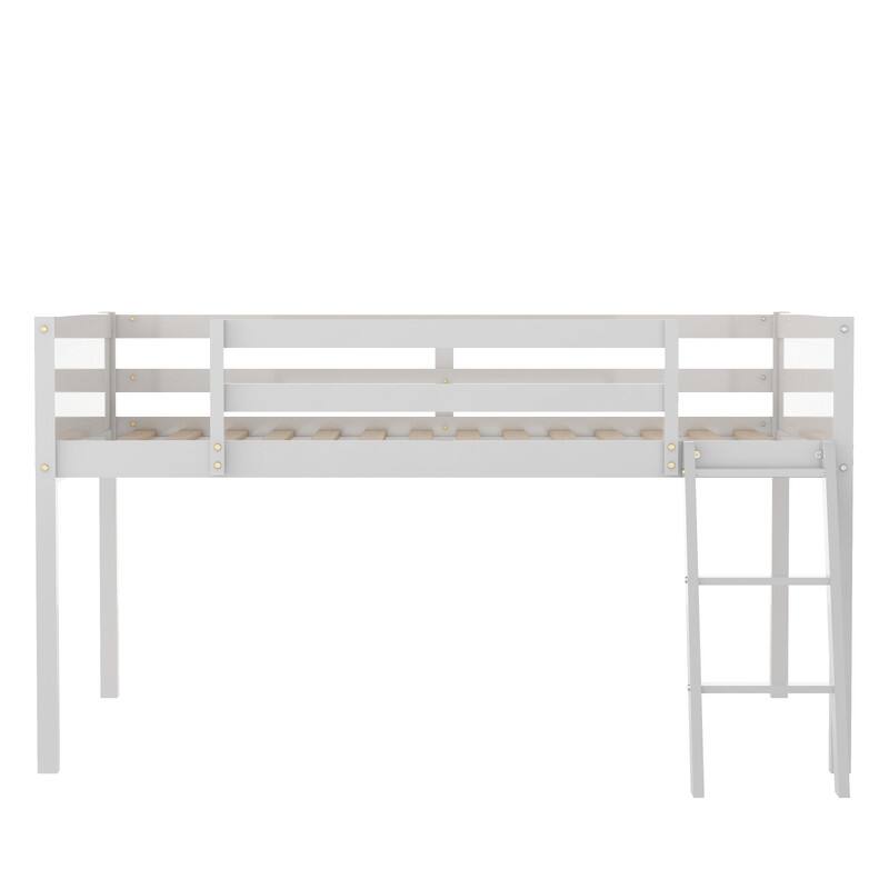 Full Size Wood Low Loft Bed with Ladder