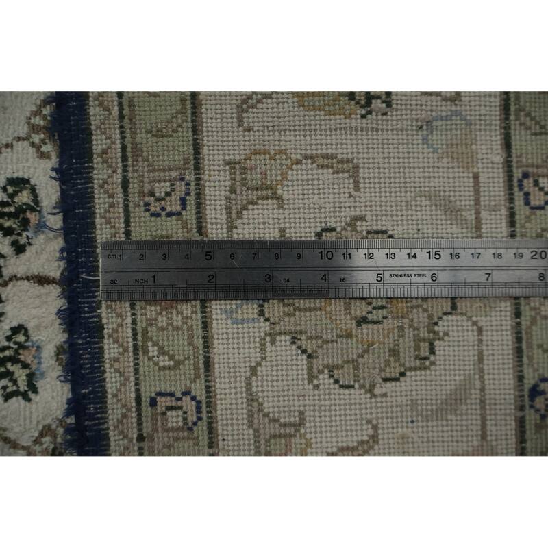 Hand Knotted Oriental Silk Carpet Traditional Floral Navy Blue & Blues Kashmar Area Rug - 7' 10'' X 5' 0''
