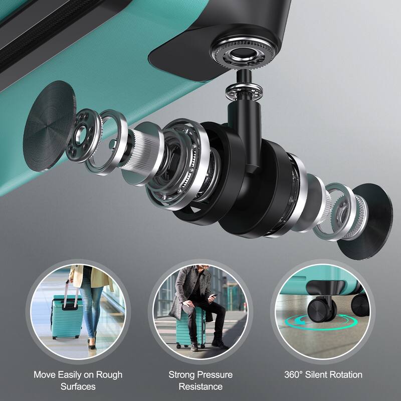 3-Piece ABS & PC Luggage Set Hardside Checked Spinner Lightweight Suitcase Carry,20in/24in/28in