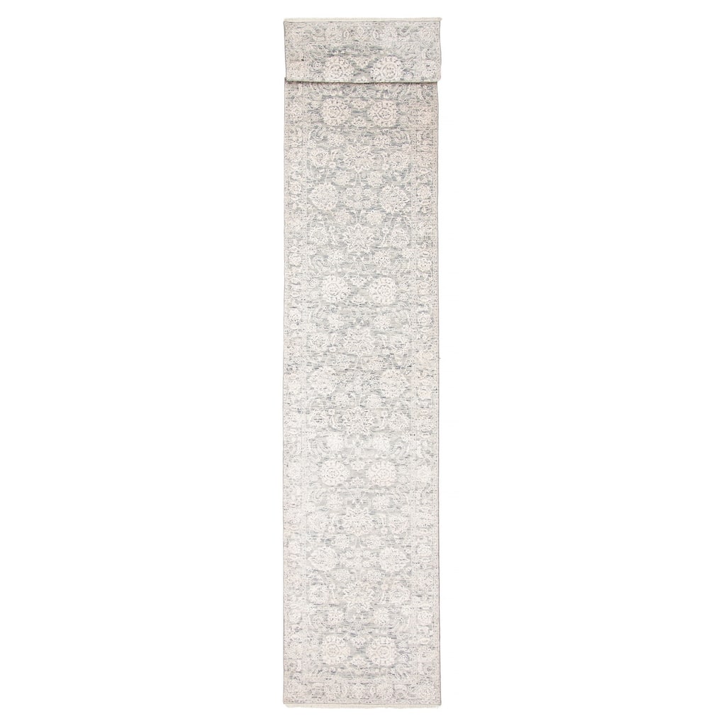ECARPETGALLERY Hand-knotted Heritage Grey Silk, Wool Rug - 2' 7" x 13' 10"
