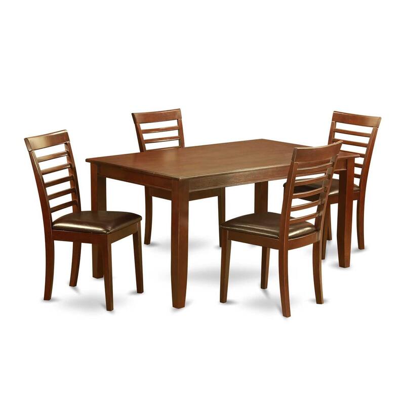 HomeStock 5-Piece Rectangle Mahogany Finish Solid Wood Top Dining table with 4-Chairs