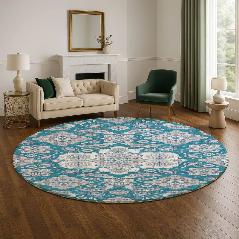 Premium Washable Super Soft Classic Traditional Mayfield Rug - Teal - 8' x 8'