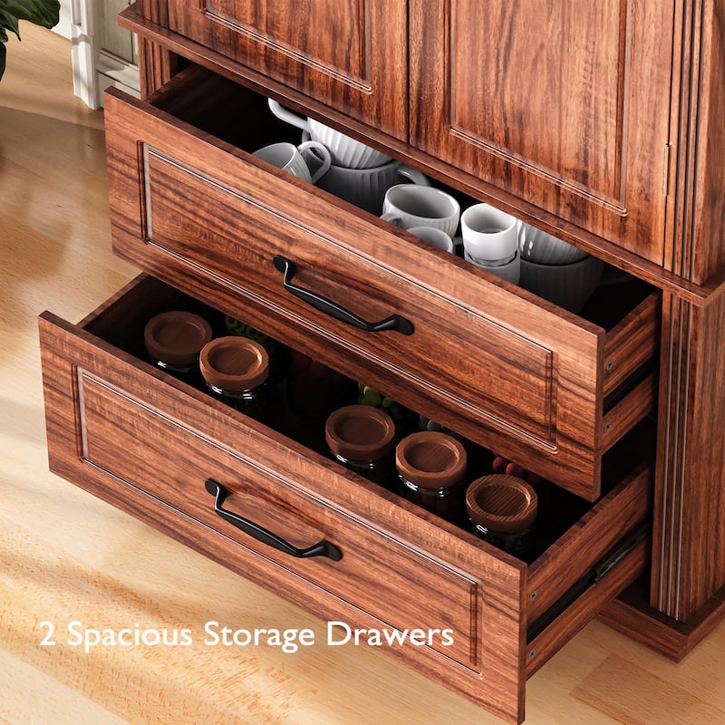 Large Kitchen Pantry Cabinet with 2 Drawers, 71" Wood Freestanding Cupboard Cabinet with 8 Door Shelves, 3 Cabinet Shelves