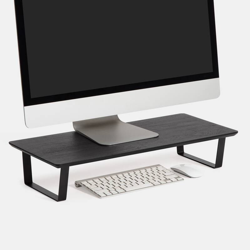 Jani Wood Monitor Stand Riser Desk - Ergonomic Design Stand, Desktop Organizer Table for Home, Office Workspace, Gaming Desk - Black