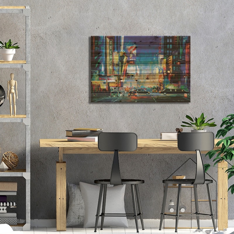 Broadway Print On Wood by Leonid Afremov - Multi-Color