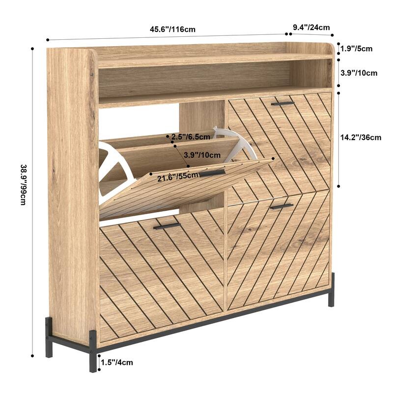 Freestanding Shoe Cabinet with 4 Flip Drawers, Hidden Narrow Shoe Rack with Open Storage, Shoe Storage Cabinet for Entryway