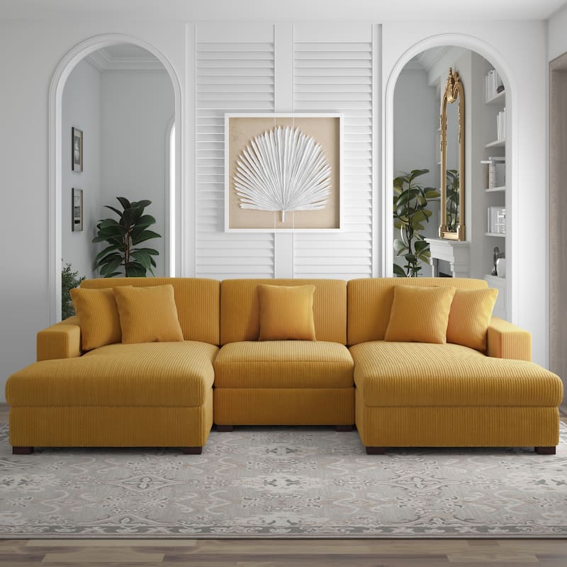 Corduroy Modular Couch Sectional Chaise Lounge Sofa