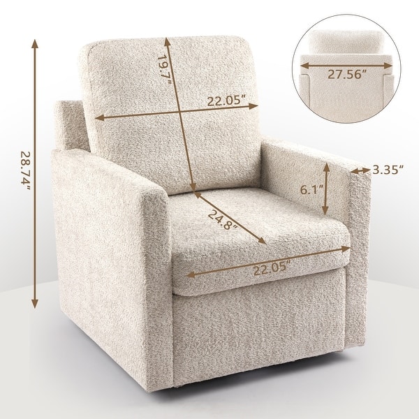 dimension image slide 1 of 3, Furry Swivel Chair Comfy Teddy Accent Armchair Soft Padded Single Sofa Reading Chair with Pillow，Set of 1