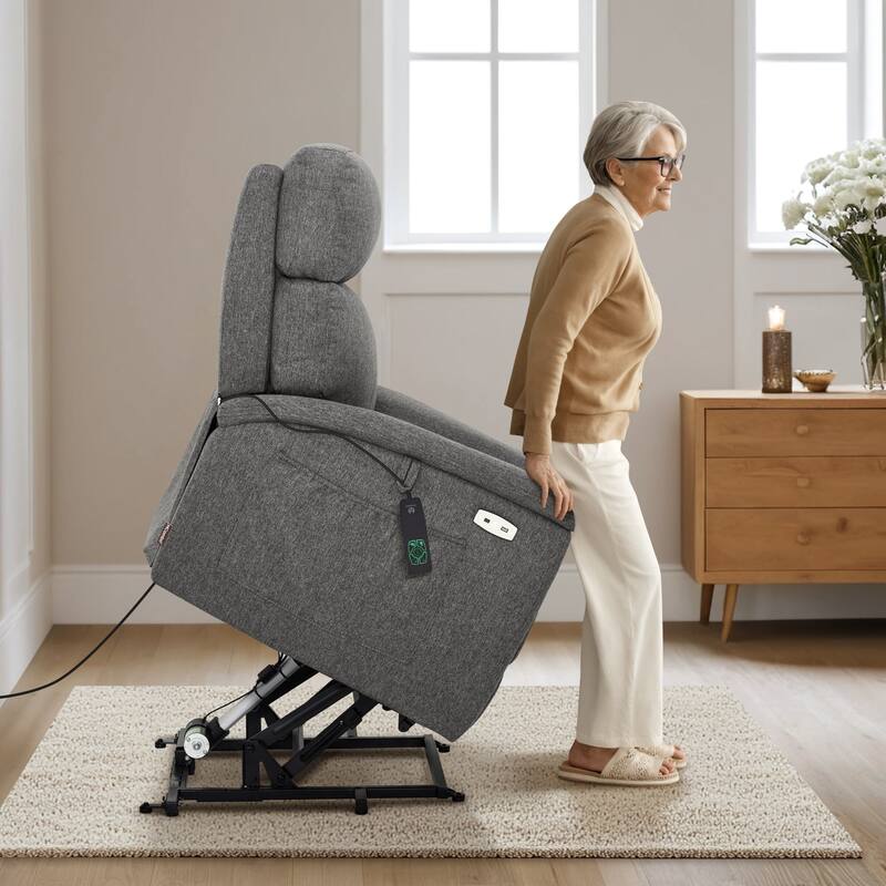 MCombo Power Recliner Lift Chair with Massage, Dual Heating and Adjustable Headrest for Big Elderly People, Fabric R7605