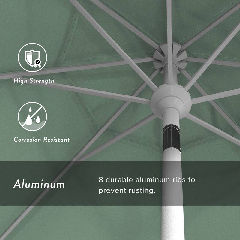 California Umbrella 9' Round Crank Lift Push Button Tilt White Aluminum Patio Umbrella with Pacifica Pacific Blue Fabric