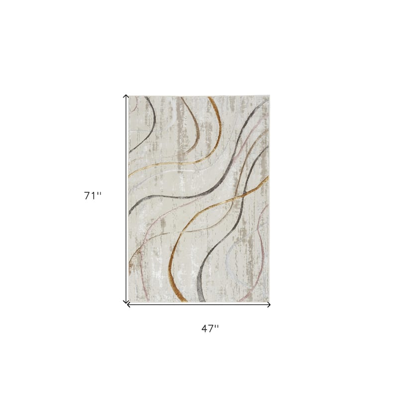 Bemoq Power Loomed Abstract Modern Non Skid Stain Resistant Area Rug By HomeRoots - 71' X '47' X '0.39