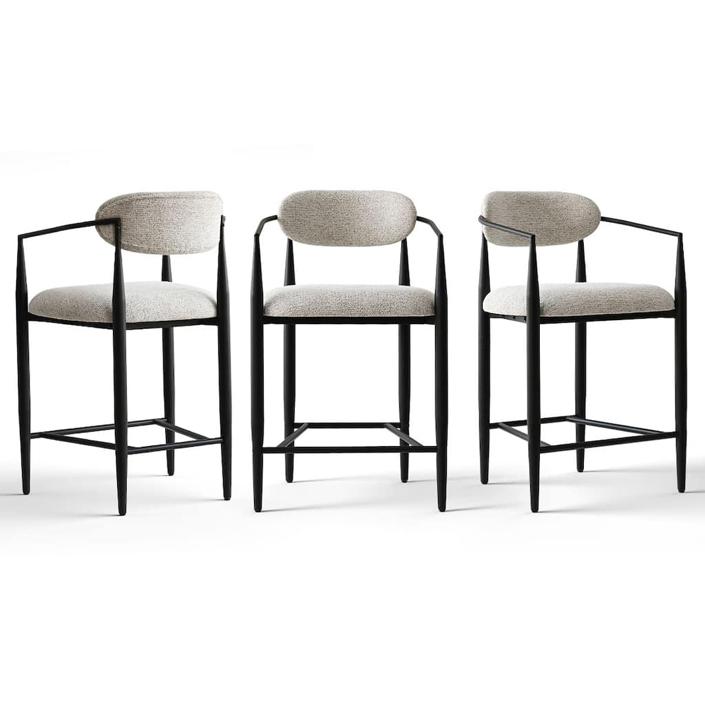 Modern Upholstered Arm Counter Stool with Metal Frame Leg(Set of 3) - N/A