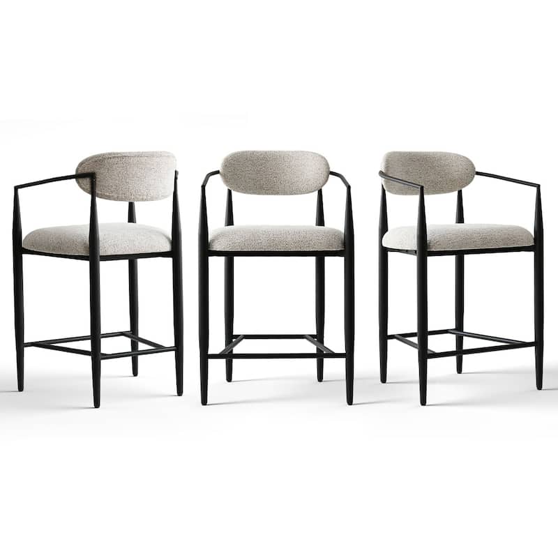 Modern Upholstered Arm Counter Stool with Metal Frame Leg(Set of 3) - N/A - Beige