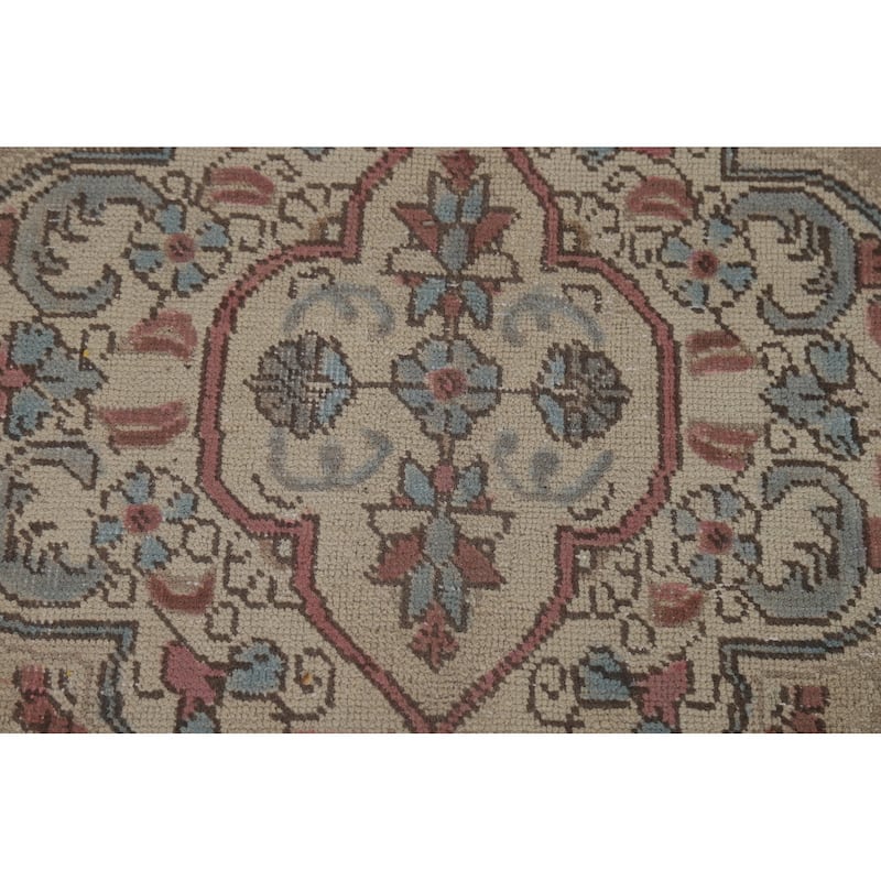 Medallion Tabriz Persian Rug Beige Hand-Knotted Wool Carpet - 9'6"x 13'3"
