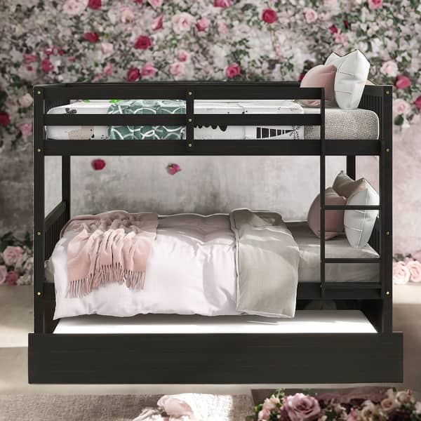 slide 2 of 6, Full Over Full Bunk Bed With Trundle,Convertible Platform Bed for home Espresso