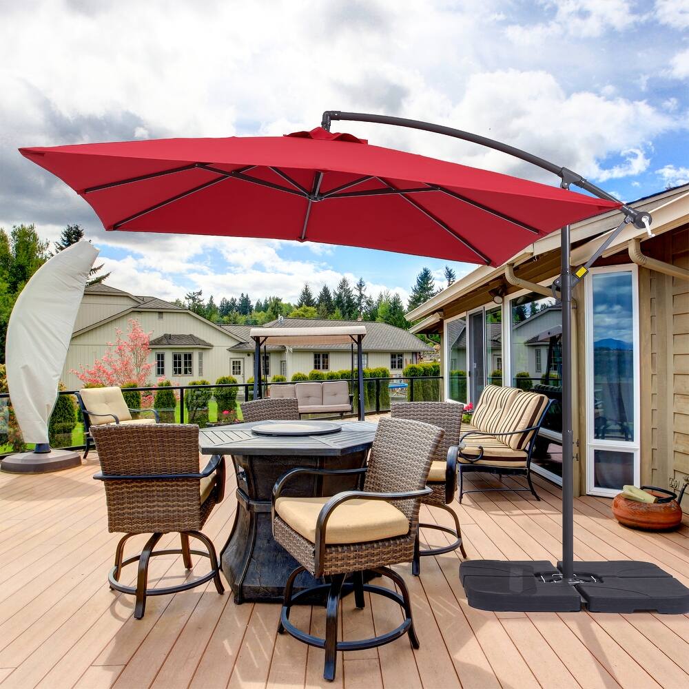 8.2 x 8.2 Ft Patio Offset Umbrella w/Steel Frame and Angle Adjustment