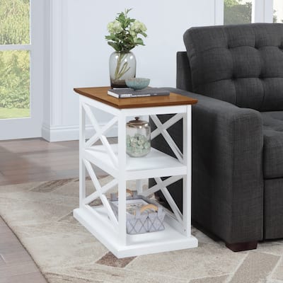 Chairside End Table with Shelves Double X Side Design Three-Tier Display Solid Wood Accent Furniture for Living Room - 14