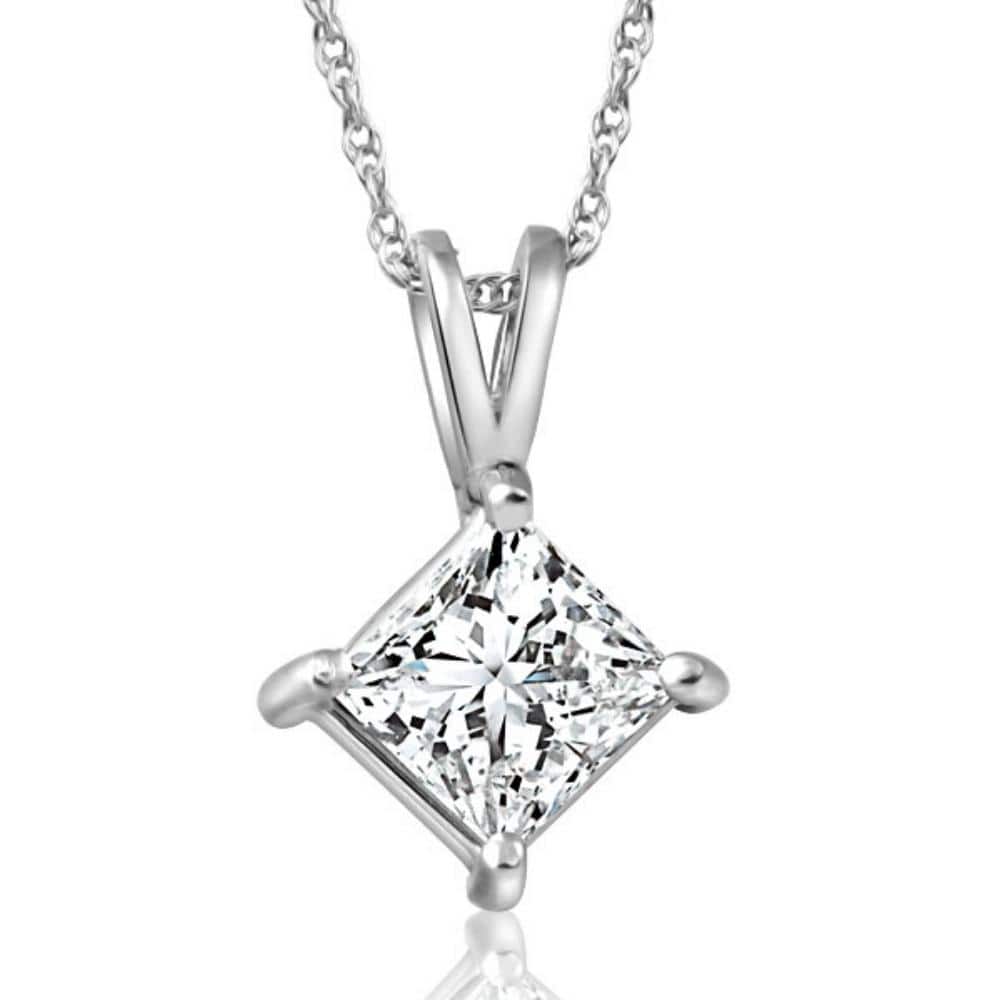 Bliss Diamond 1Ct Princess Cut Diamond Solitaire Pendant White Gold Necklace Lab Grown