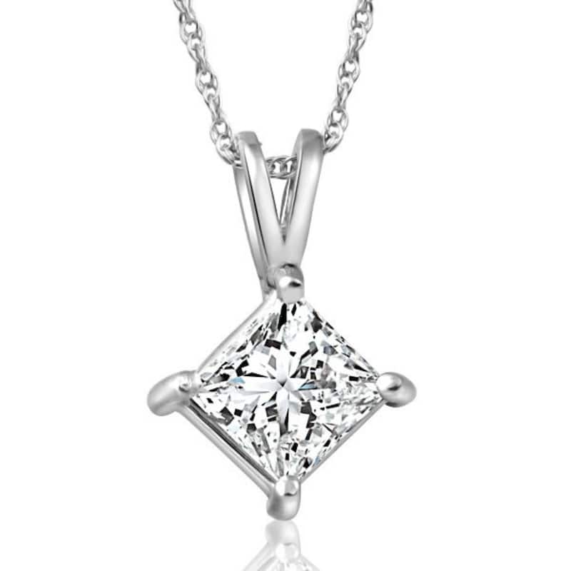 Bliss Diamond 1Ct Princess Cut Diamond Solitaire Pendant White Gold Necklace Lab Grown - White - 18 Inch