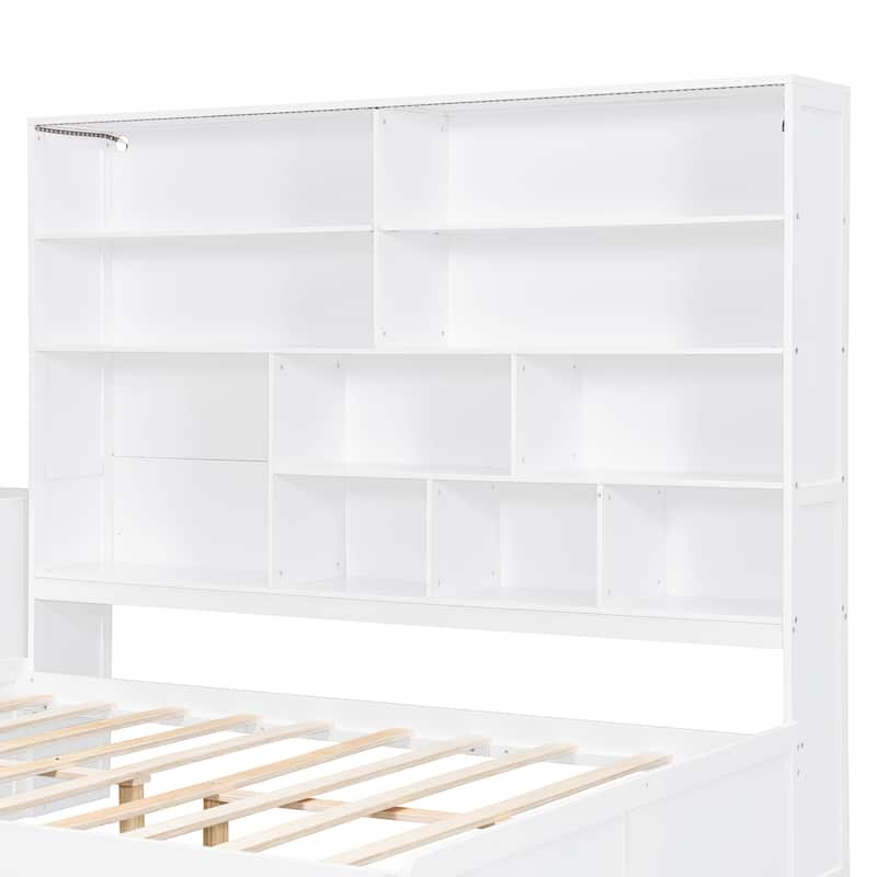 Modern Full Size Wooden Daybed with Built-In Desk, 3 Storage Drawers & Open Compartment Shelving by Harper&Bright Designs