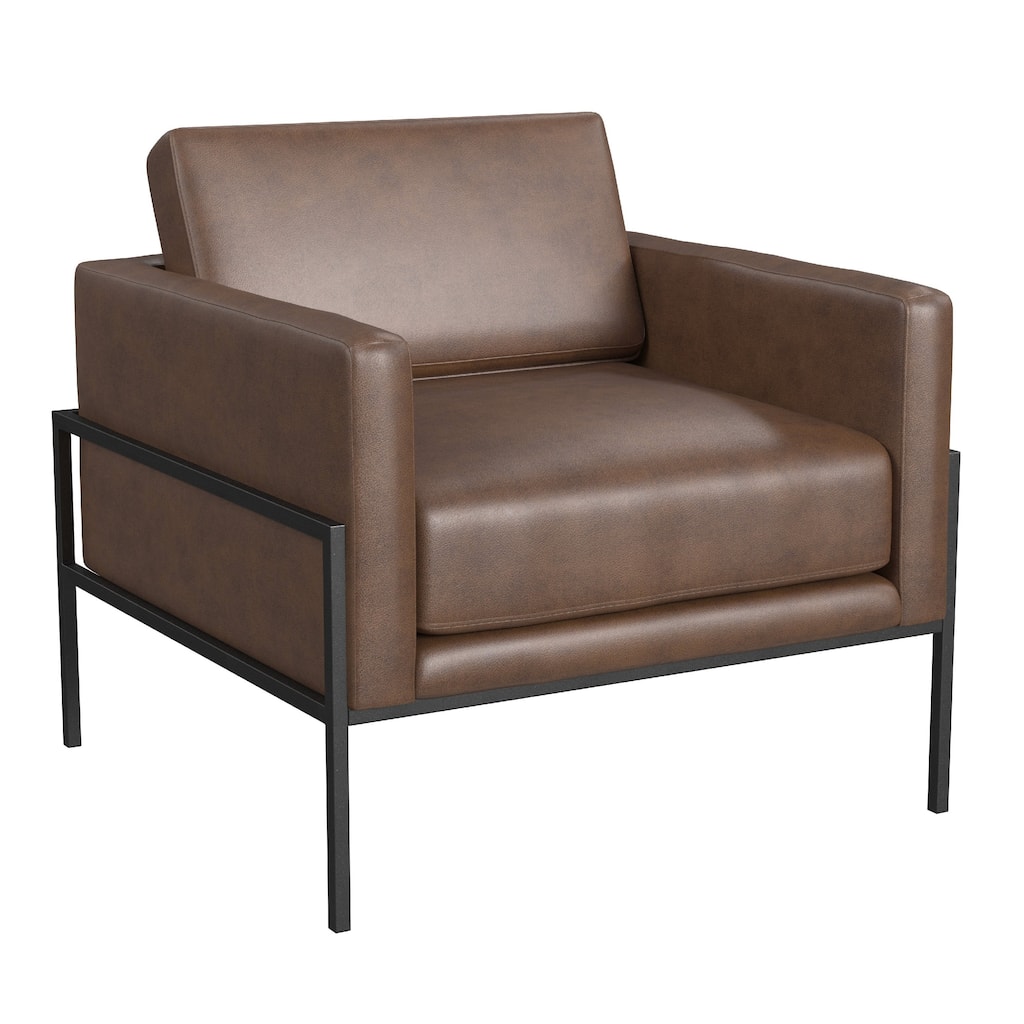 Fiam Accent Armchair, Dark Brown Faux Leather, Modern Black Legs