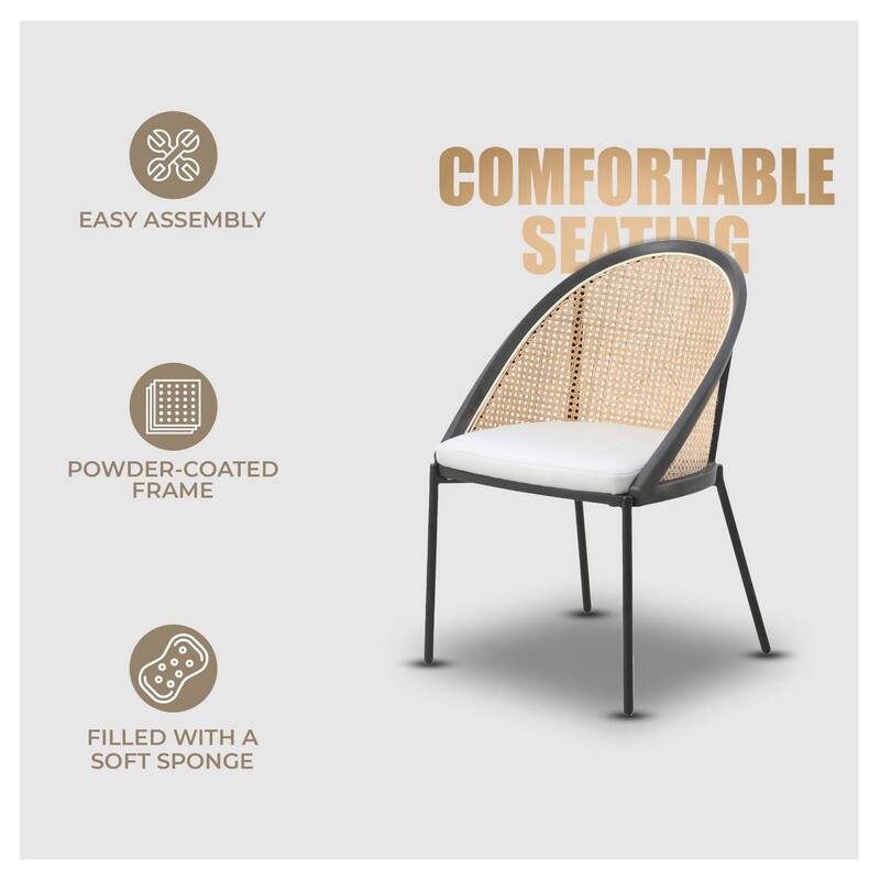 Urbane Modern Stylish Dining Chair with Vinyl Fabric Seat and Wicker Back for Dining Room & Kitchen, Set of 4