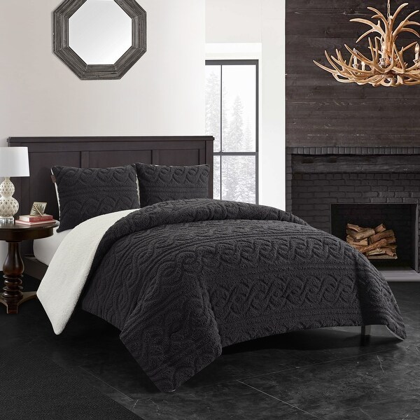 Cable knit sherpa deals comforter set