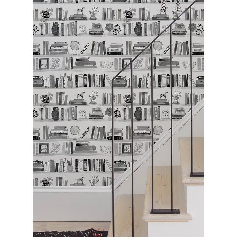 NuWallpaper Painterly Black Shelf Stories Novelty Peel & Stick Wallpaper