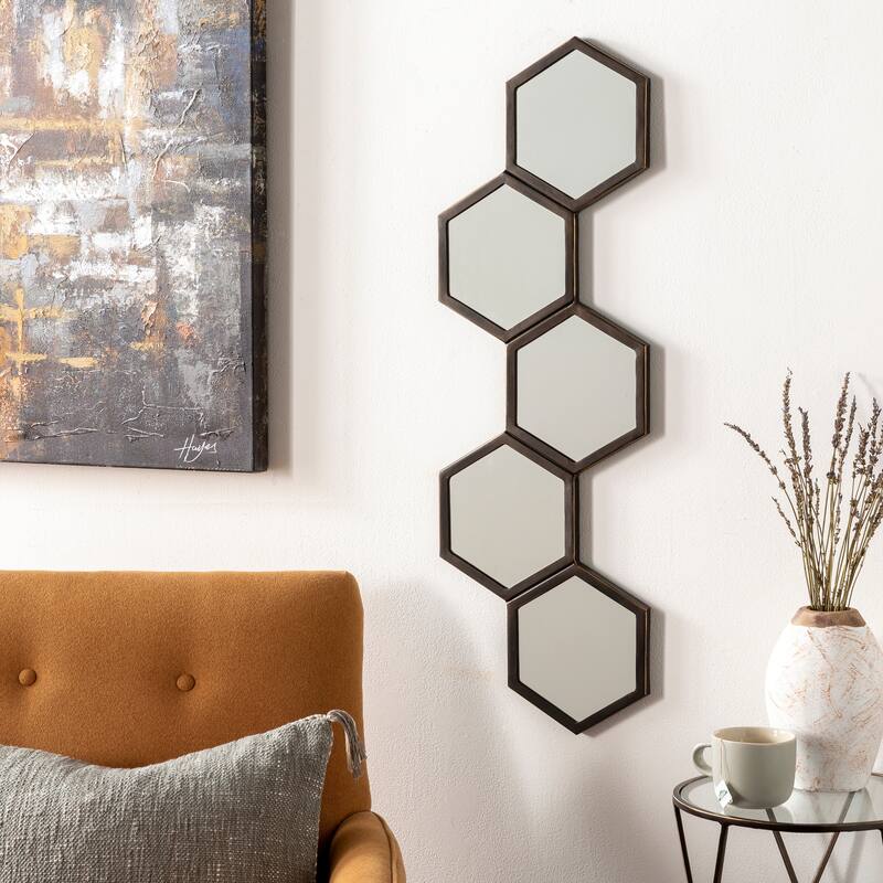 Livabliss Falak Modern Geometric Hexagons Mirror - 11"H x 35"W