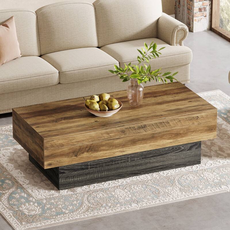 Farmhouse Wood Coffee Table, 55-Inch Rectangle Large Tea Table