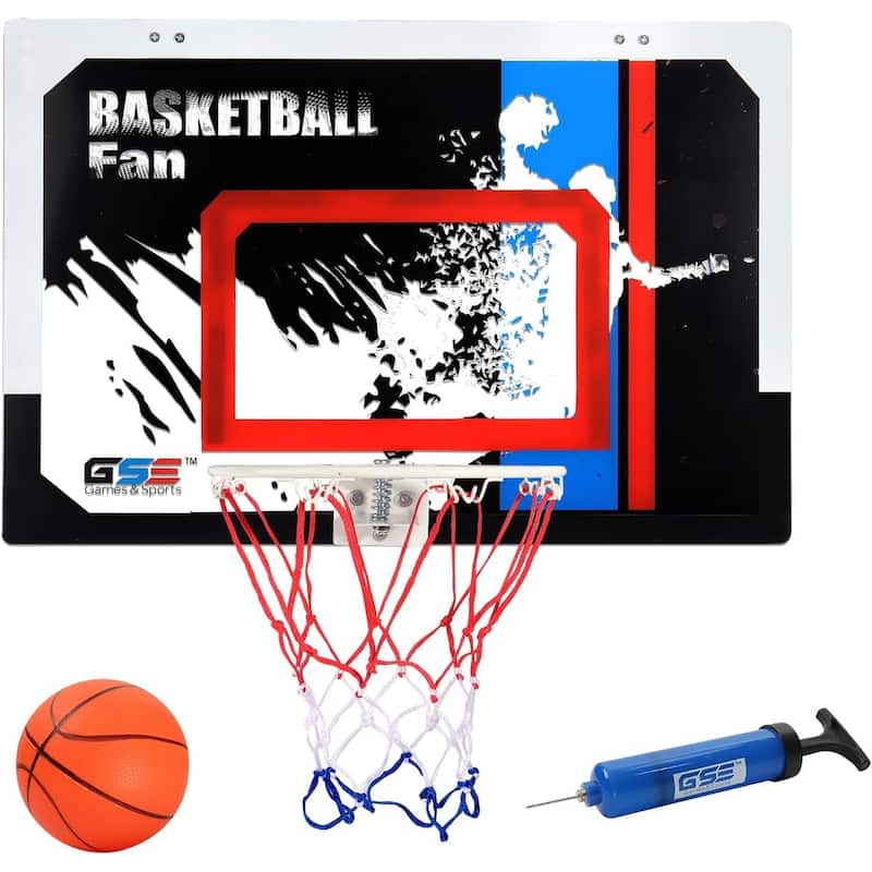 GSE™ 24"x16" Over-The-Door Pro Basketball Hoop with Basketball & Pump, Large Basketball Backboard & Hoop Set - Dunk