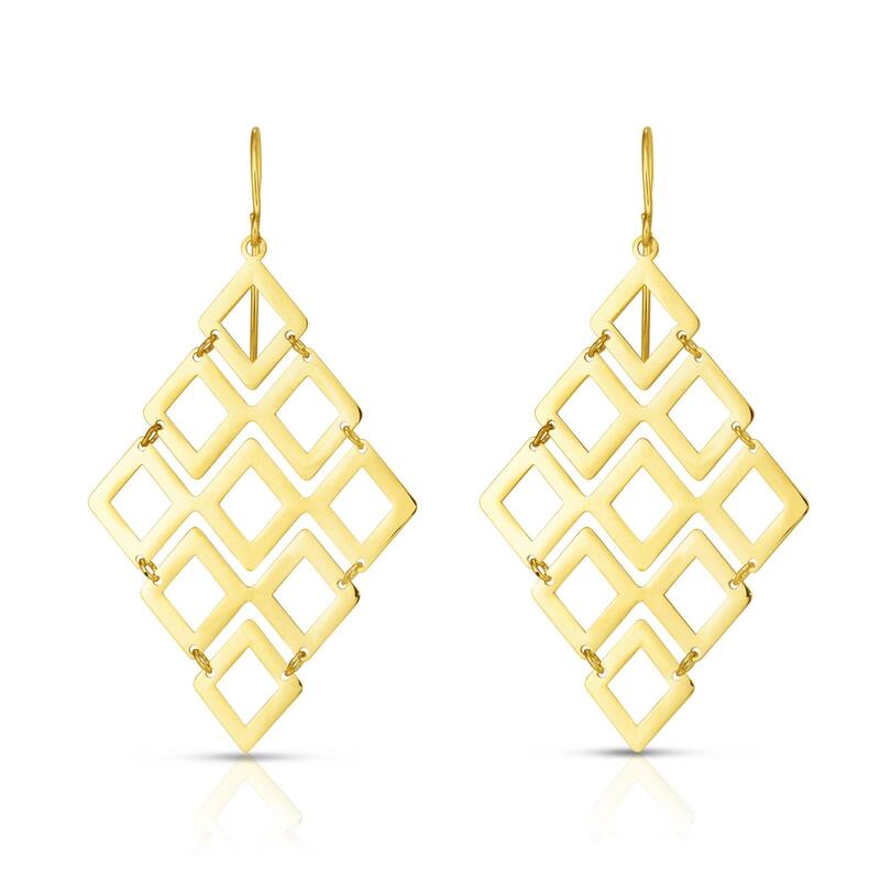 Curata 14k Yellow Gold 45x25mm Polished Kite Shape Chandelier Hook Earrings