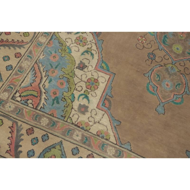 Hand Knotted Oriental 100% Wool Carpet Traditional Medallion Brown Tabriz Area Rug - 8' 11'' X 6' 5''